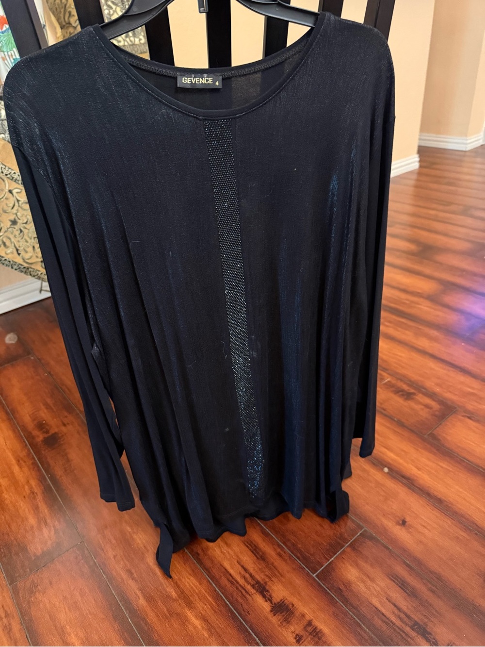 Gevence Black Long Sleeve Top with Center Sparkle